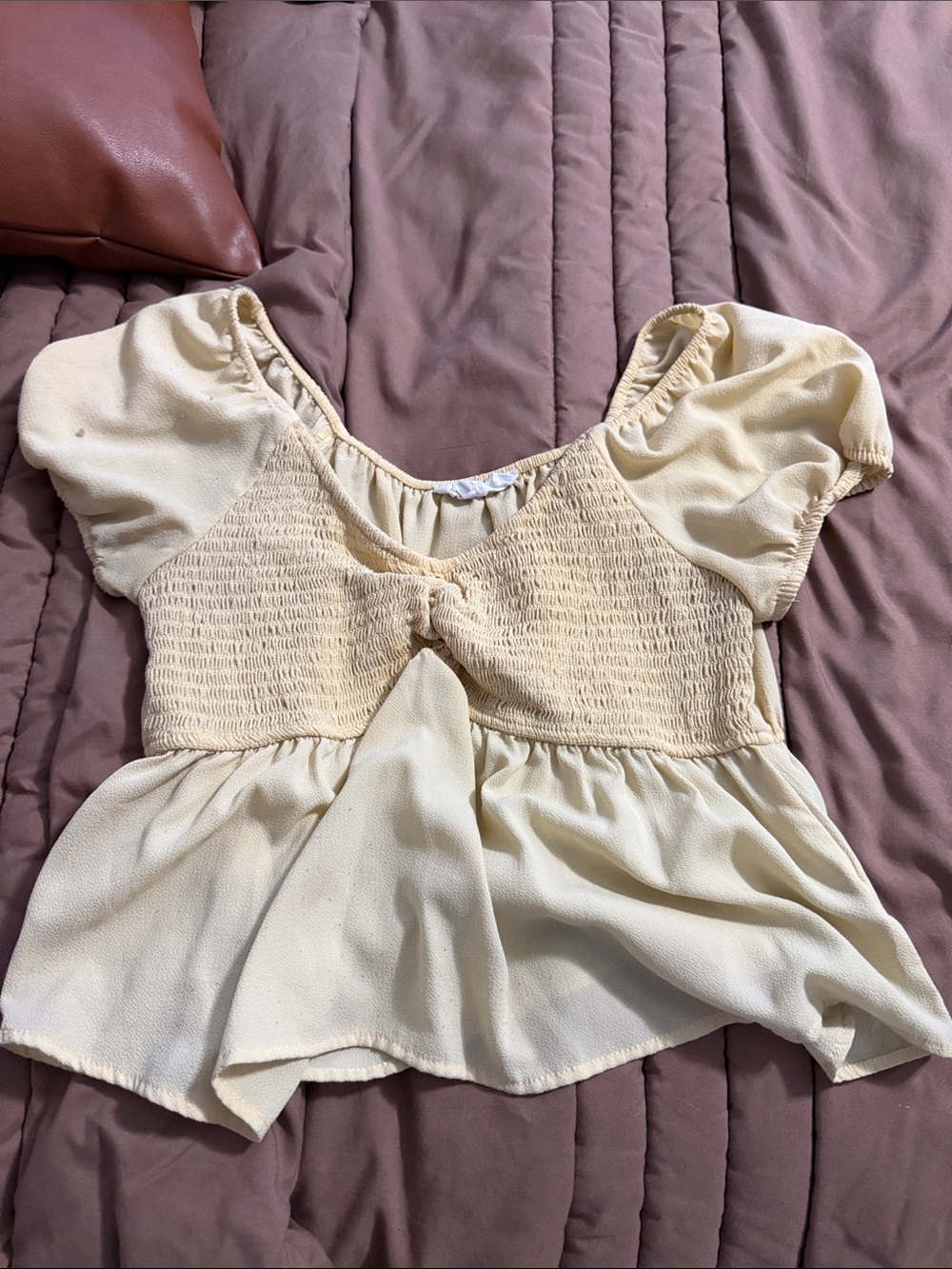 Pink Rose Cream Smocked Puff Sleeve Peplum Top